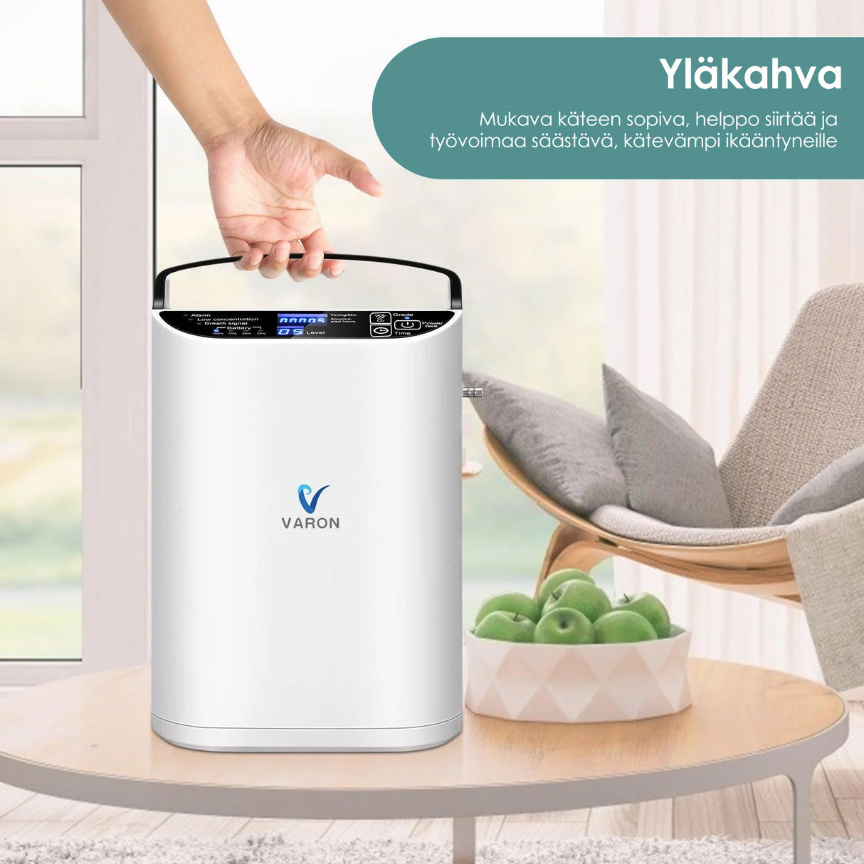 VARON VP-1 Pulse kannettava happikonsentraattori | 24 tunnin käyttö, CE-hyväksytty