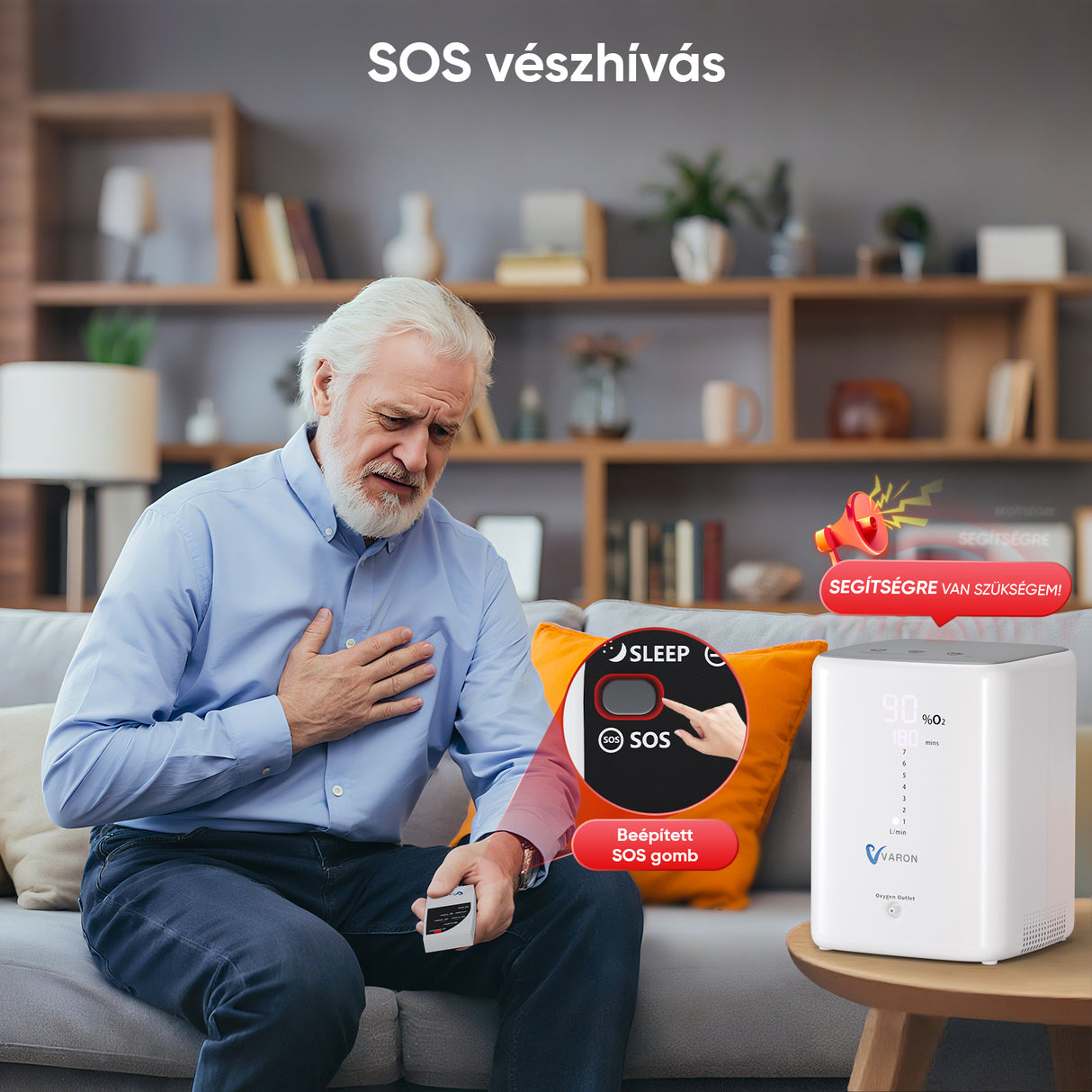 VARON syrgaskoncentrator för hemmabruk VH-3 | 1–7 l/min bekväm behandling, CE-godkänd