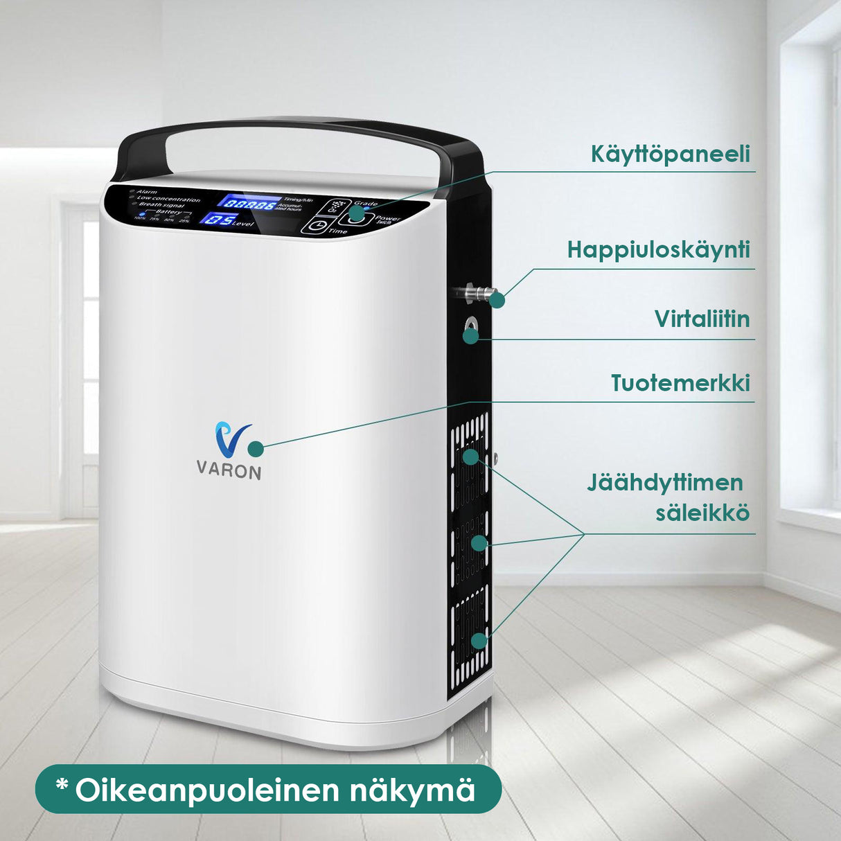 VARON kannettava happirikastin VP-1 | 24 tunnin käyttö, CE-hyväksytty