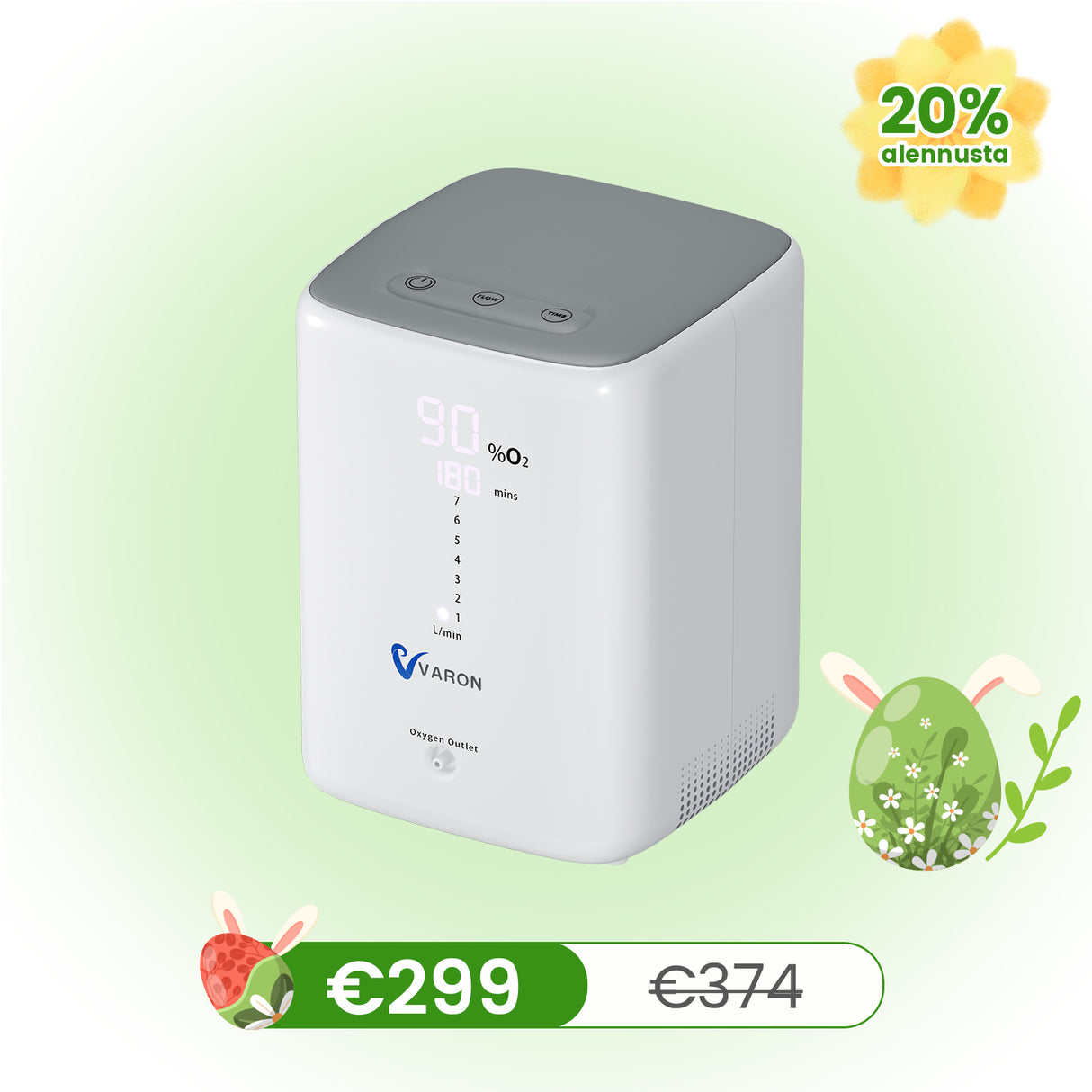 VARON syrgaskoncentrator för hemmabruk VH-3 | 1–7 l/min bekväm behandling, CE-godkänd