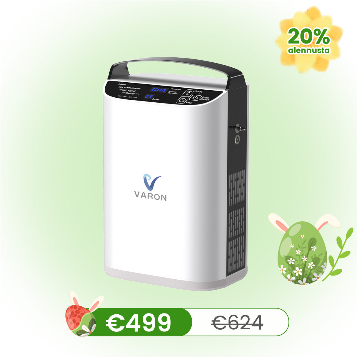 VARON kannettava happirikastin VP-1 | 24 tunnin käyttö, CE-hyväksytty