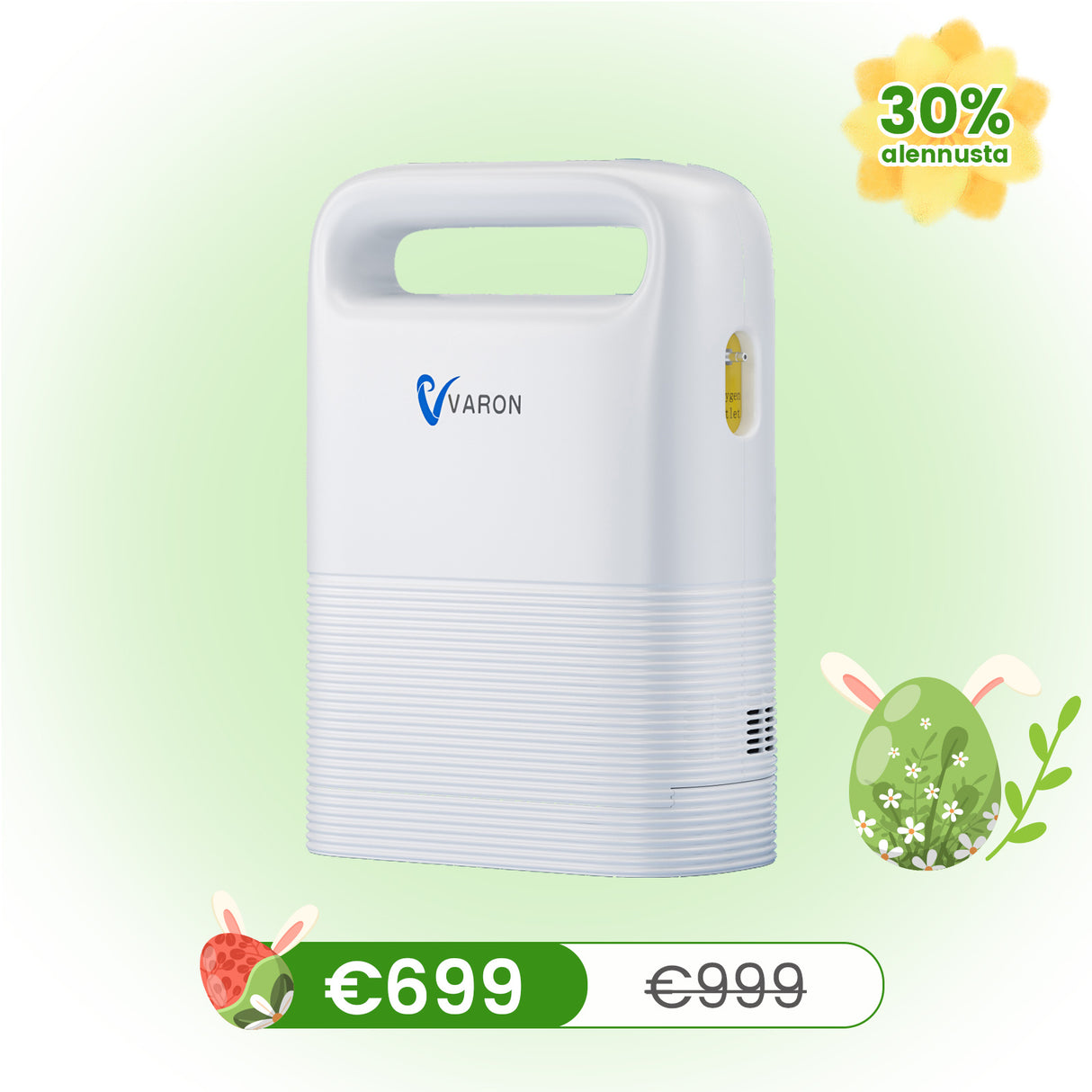 VARON Bärbar syrgaskoncentrator VP-2 | 24 timmars kontinuerlig användning, lång batteritid, lätt och resevänlig, CE-godkänd