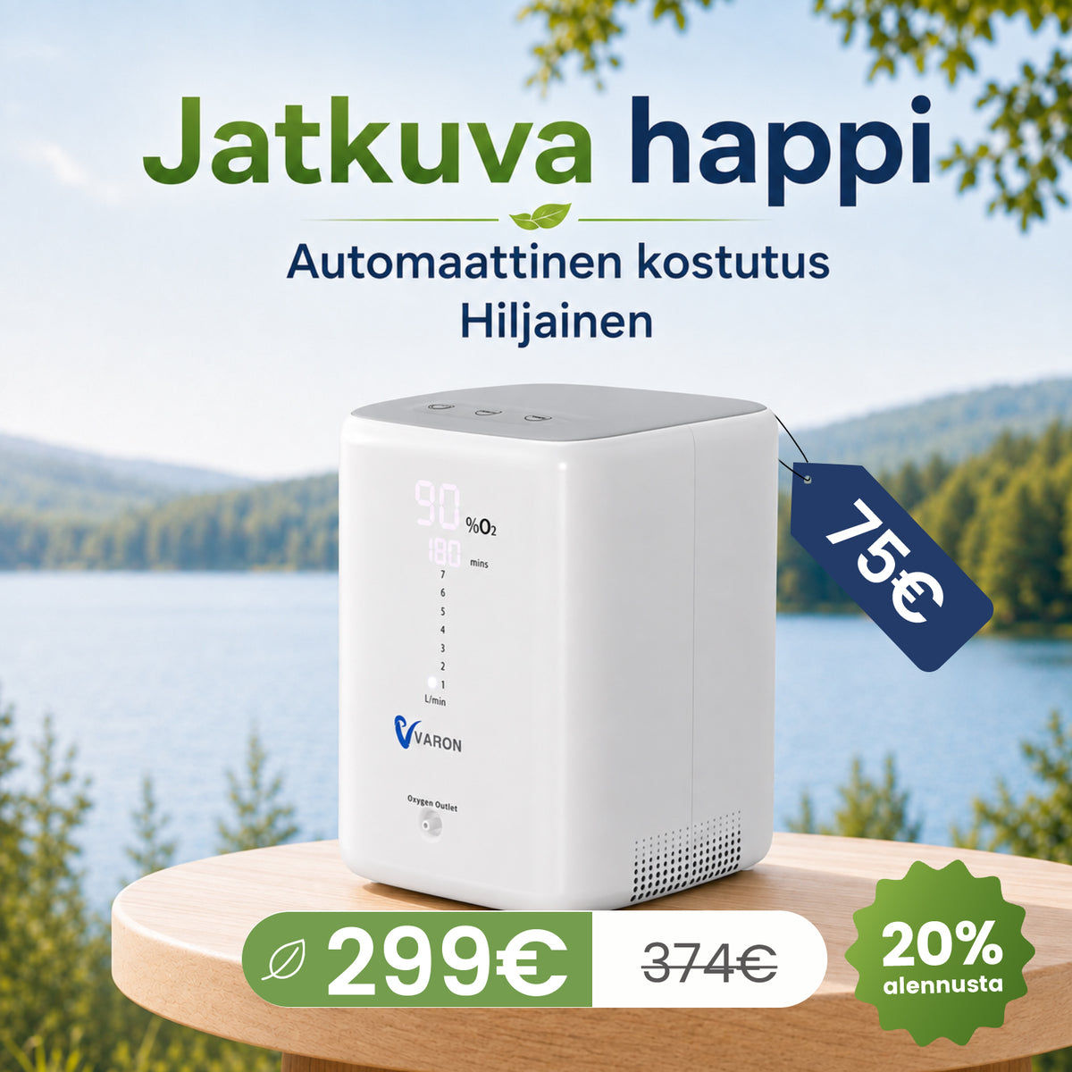 VARON VH-3 | Vakaa ja hiljainen happirikastin 1–7 L/min – Täydellinen kotihoitoon
