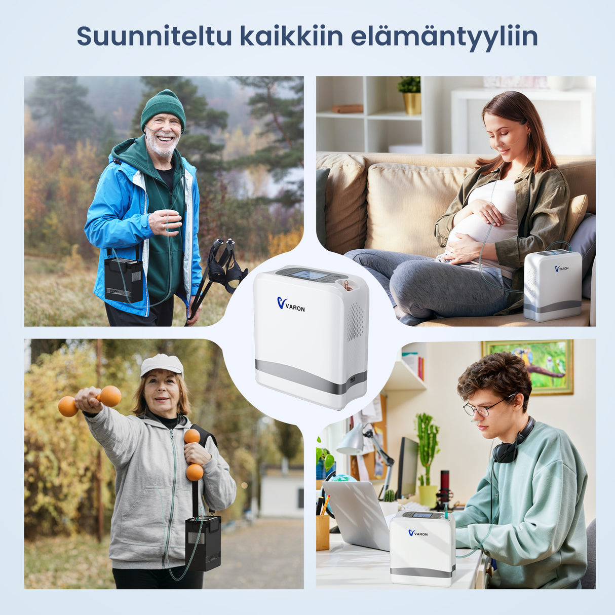 VARON VP-8 Lite kannettava happirikastin – 2 kg, pulssihappi 1–7 tasoa, kotiin ja matkalle