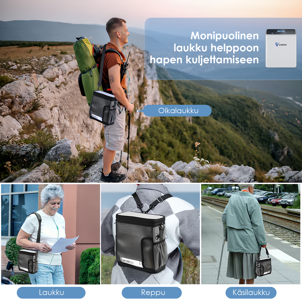 VARON bärbar syrgaskoncentrator VP-6 | 1–6 l/min flöde, CE-godkänd