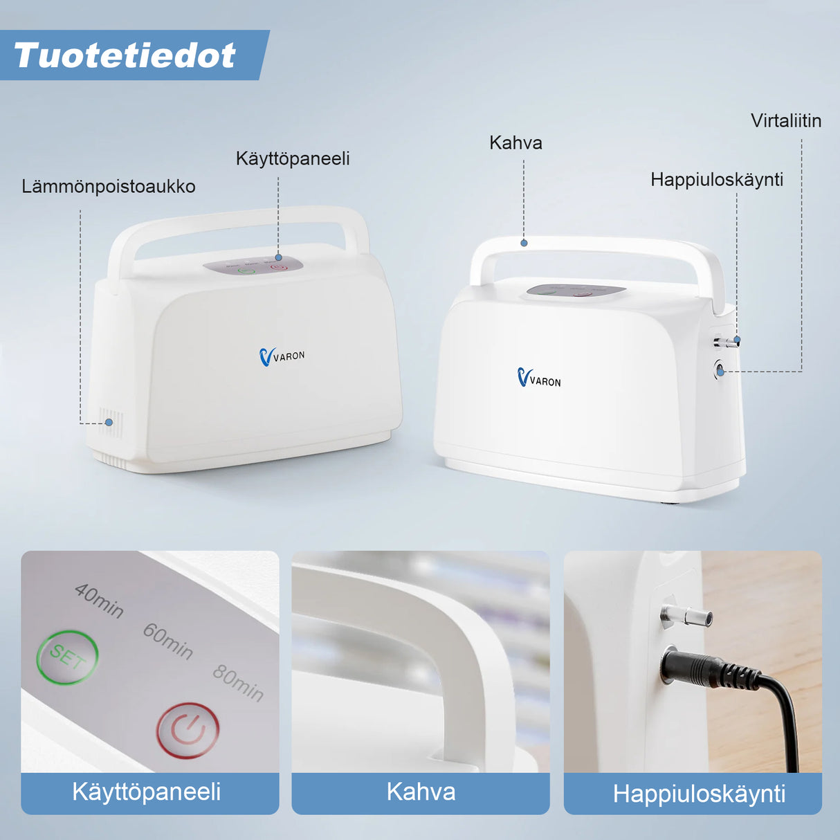VARON VL-1 -happikonsentraattori | Ihanteellinen liikkuvuuteen, CE-sertifioitu