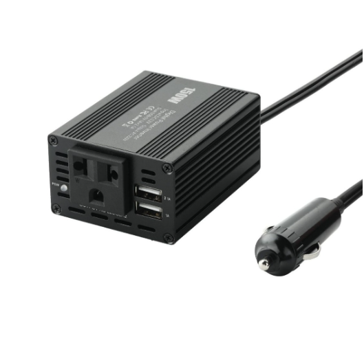 150 W:n auton invertteri, kaksi USB 3.1 A -liitäntää, 12 V – 110 V/220 V -muunnin