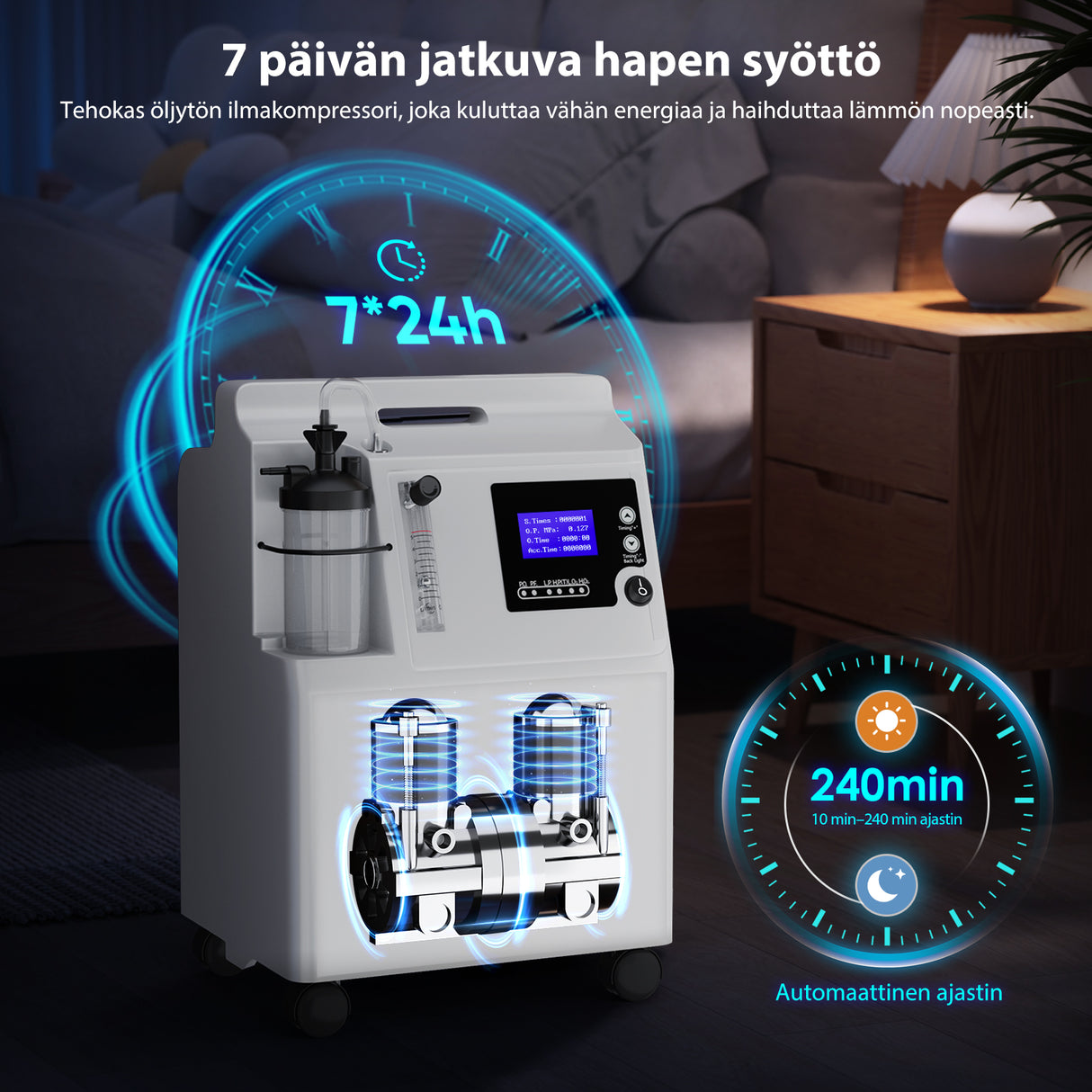 VARON Serene 5L happikonsentraattori | 72 tunnin käyttö FDA- ja CE-hyväksytty