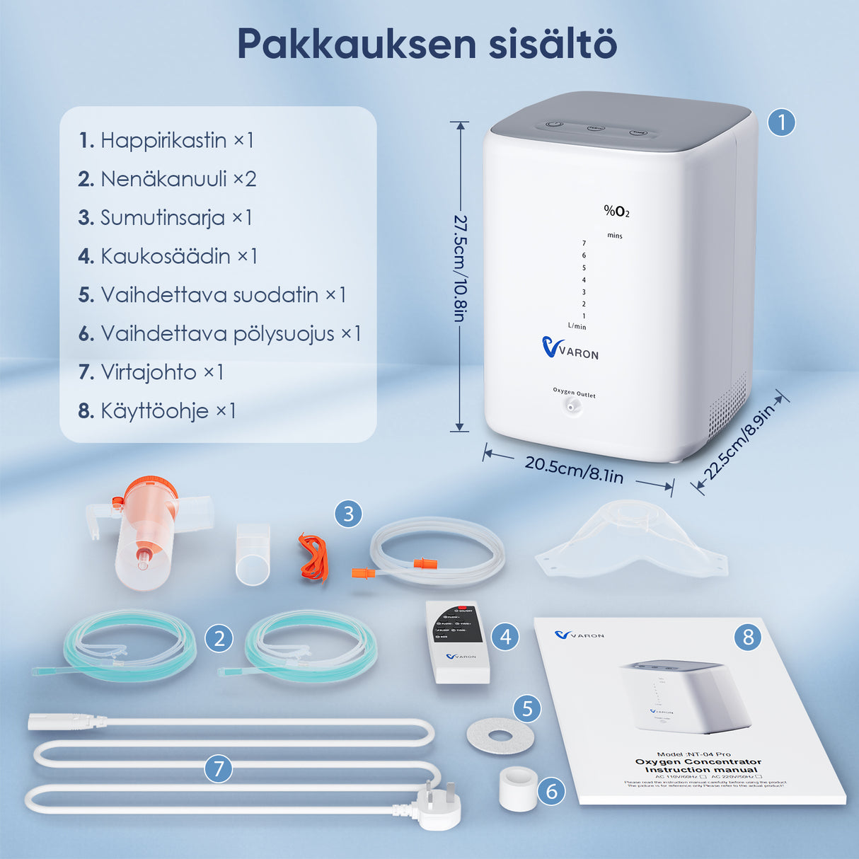 VARON VH-3 | Vakaa ja hiljainen happirikastin 1–7 L/min – Täydellinen kotihoitoon