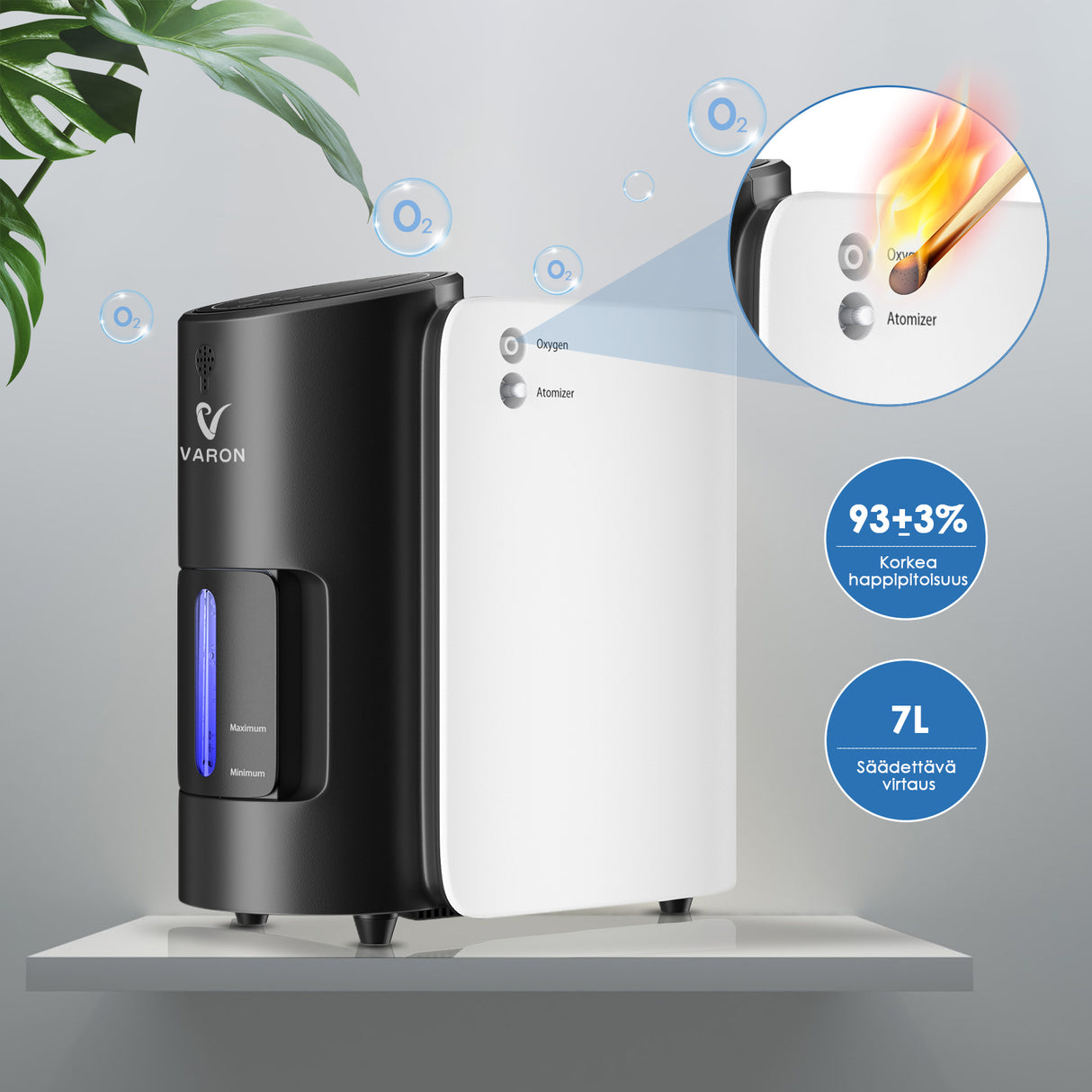 VARON VH-1 kotikäyttöinen happikonsentraattori | 1–7 l/min, Vital Senior Health, CE-hyväksytty