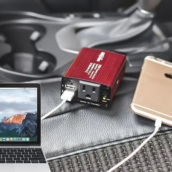 150 W:n auton invertteri, kaksi USB 3.1 A -liitäntää, 12 V – 110 V/220 V -muunnin