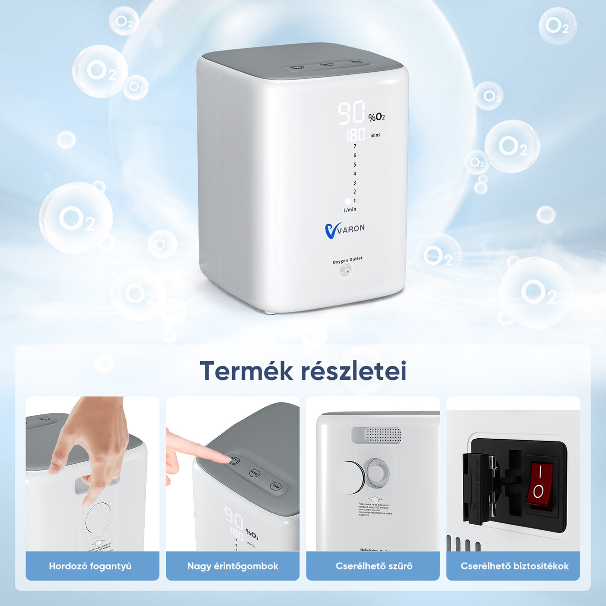 VARON syrgaskoncentrator för hemmabruk VH-3 | 1–7 l/min bekväm behandling, CE-godkänd