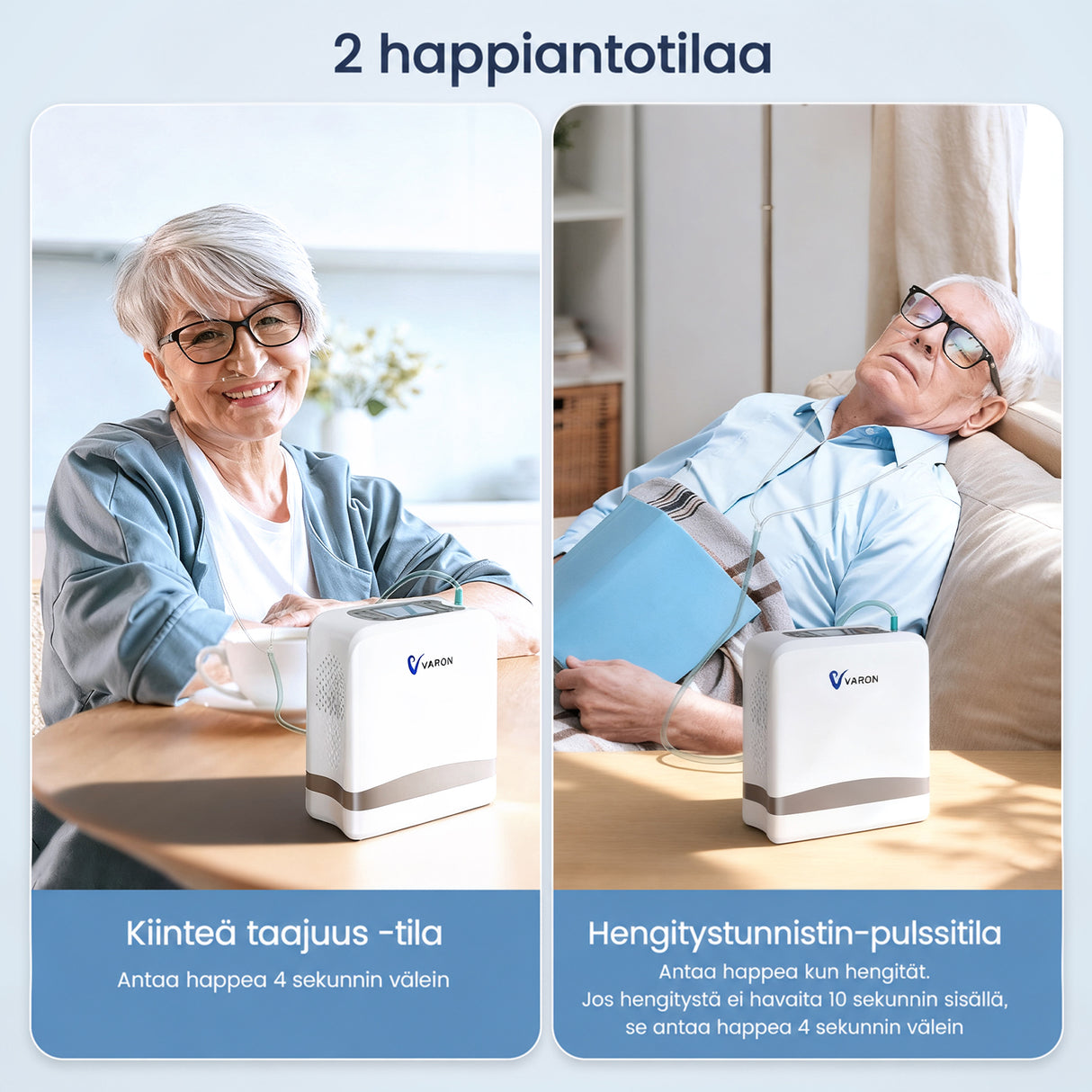 VARON VP-8 Lite kannettava happirikastin – 2 kg, pulssihappi 1–7 tasoa, kotiin ja matkalle
