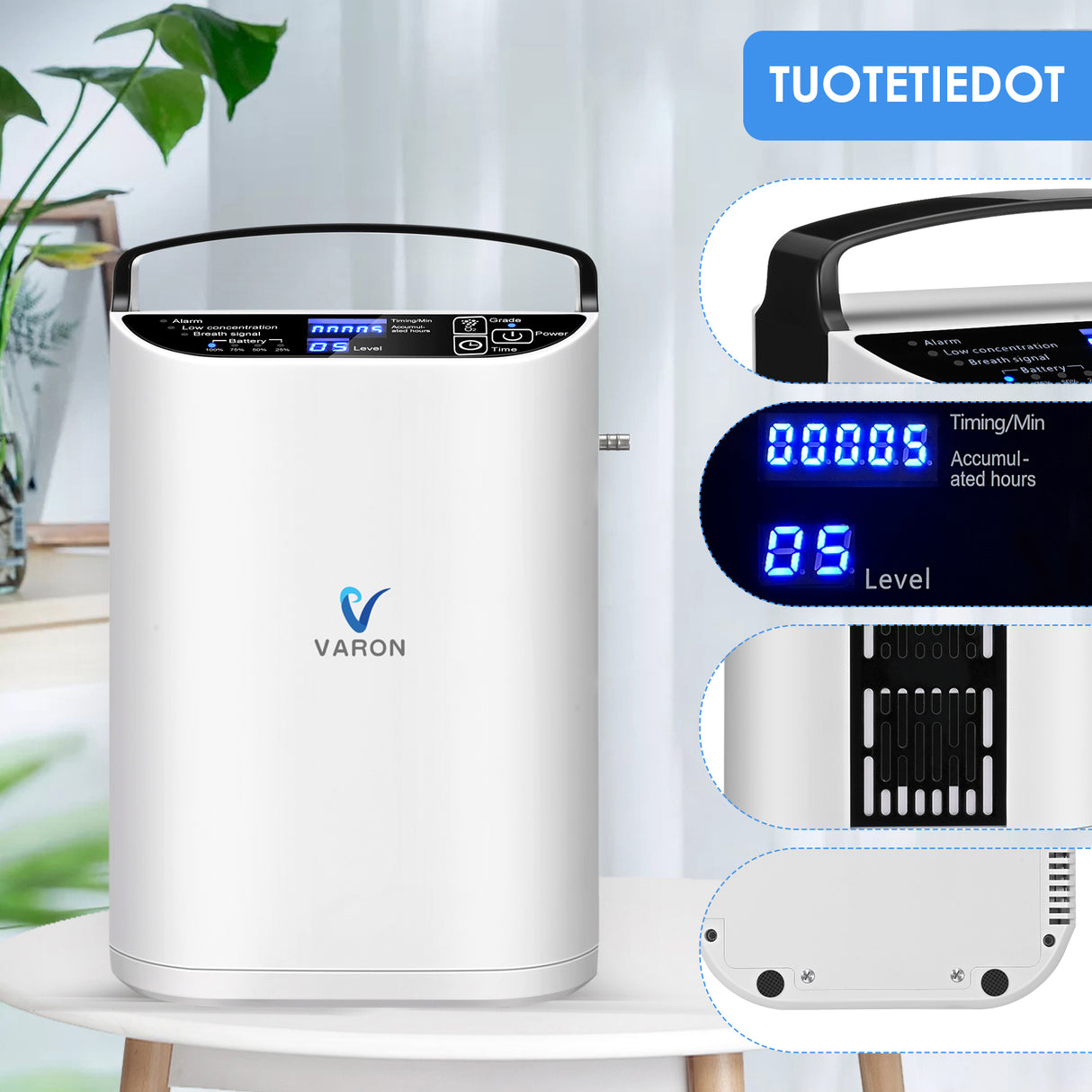 VARON kannettava happirikastin VP-1 | 24 tunnin käyttö, CE-hyväksytty