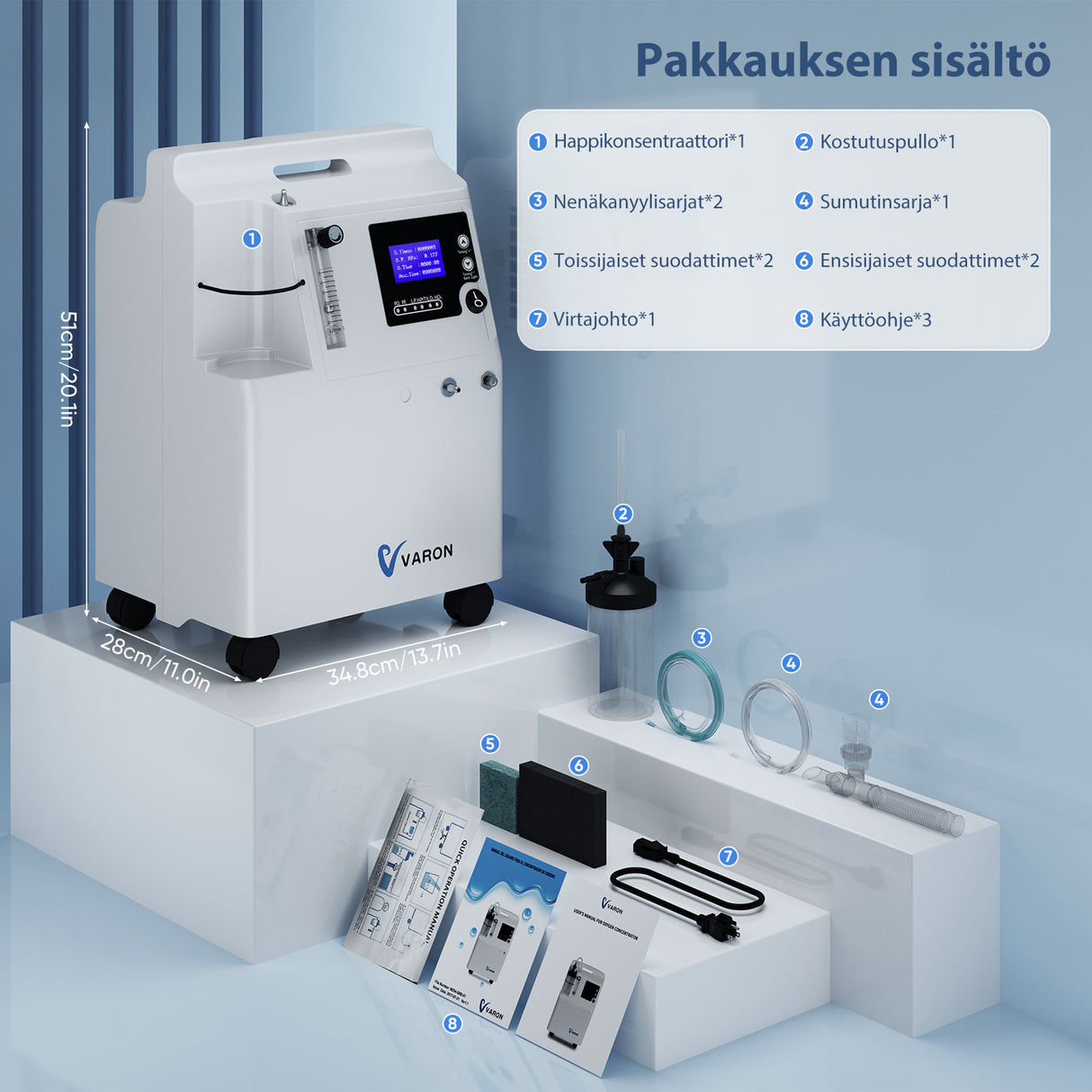 VARON Serene 5L happikonsentraattori | 72 tunnin käyttö FDA- ja CE-hyväksytty