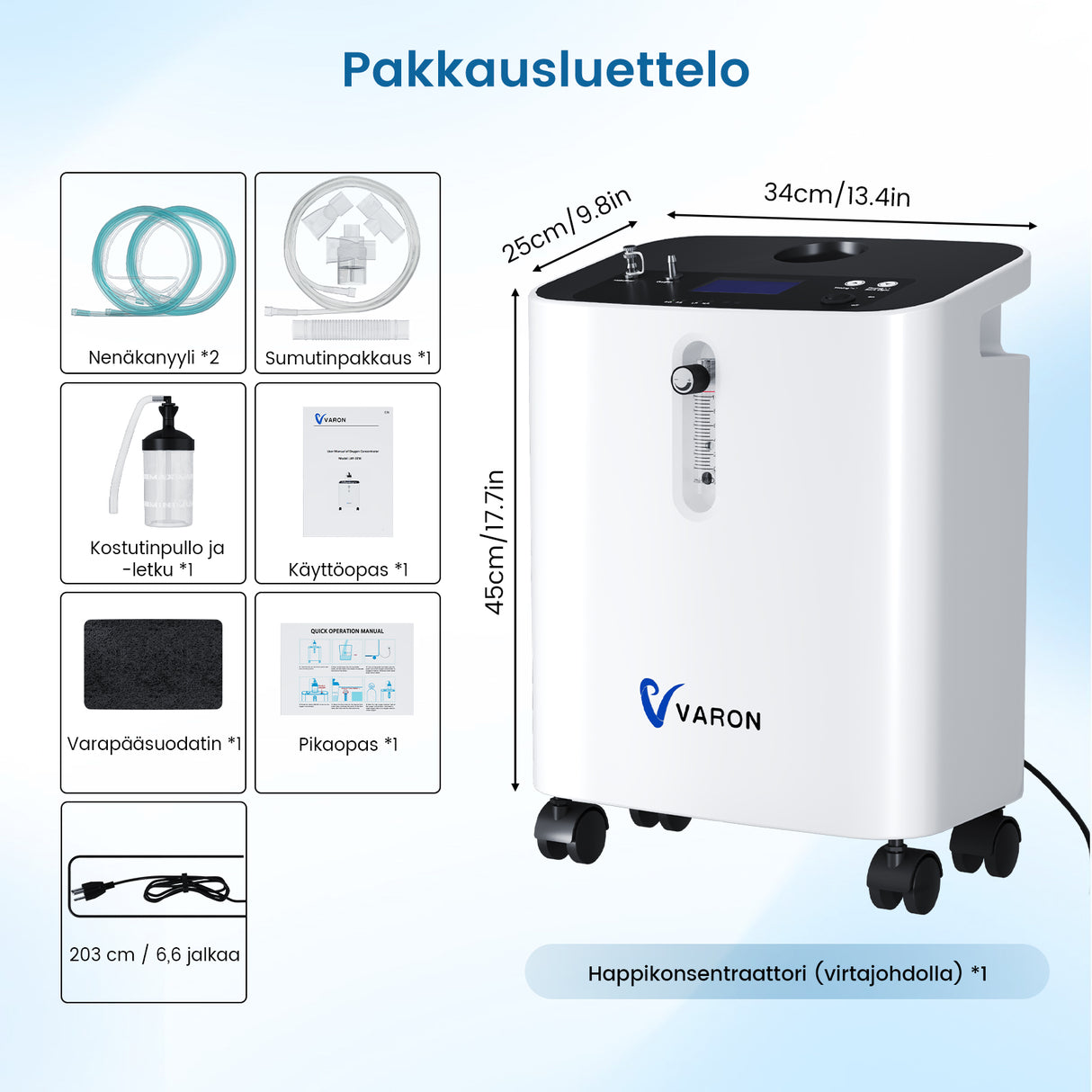 VARON home oxygen concentrator VH-3 pro | 1–10 l/min comfortable treatment, CE approved
