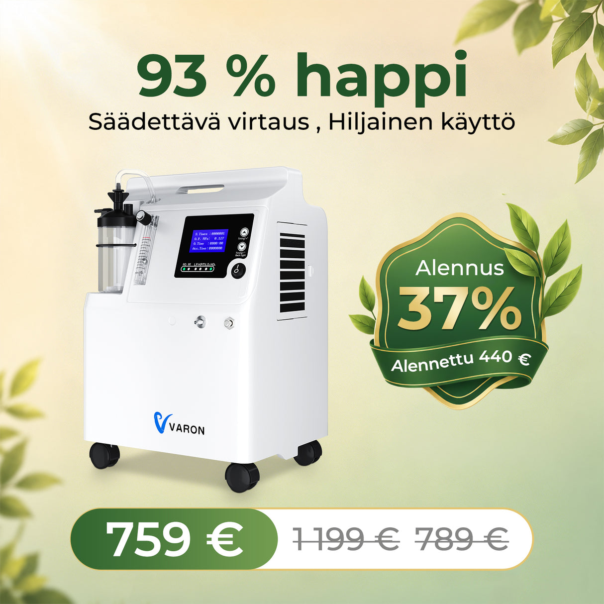VARON Home Oxygen Concentrator Serene 5 | 72-hour use FDA and CE approved