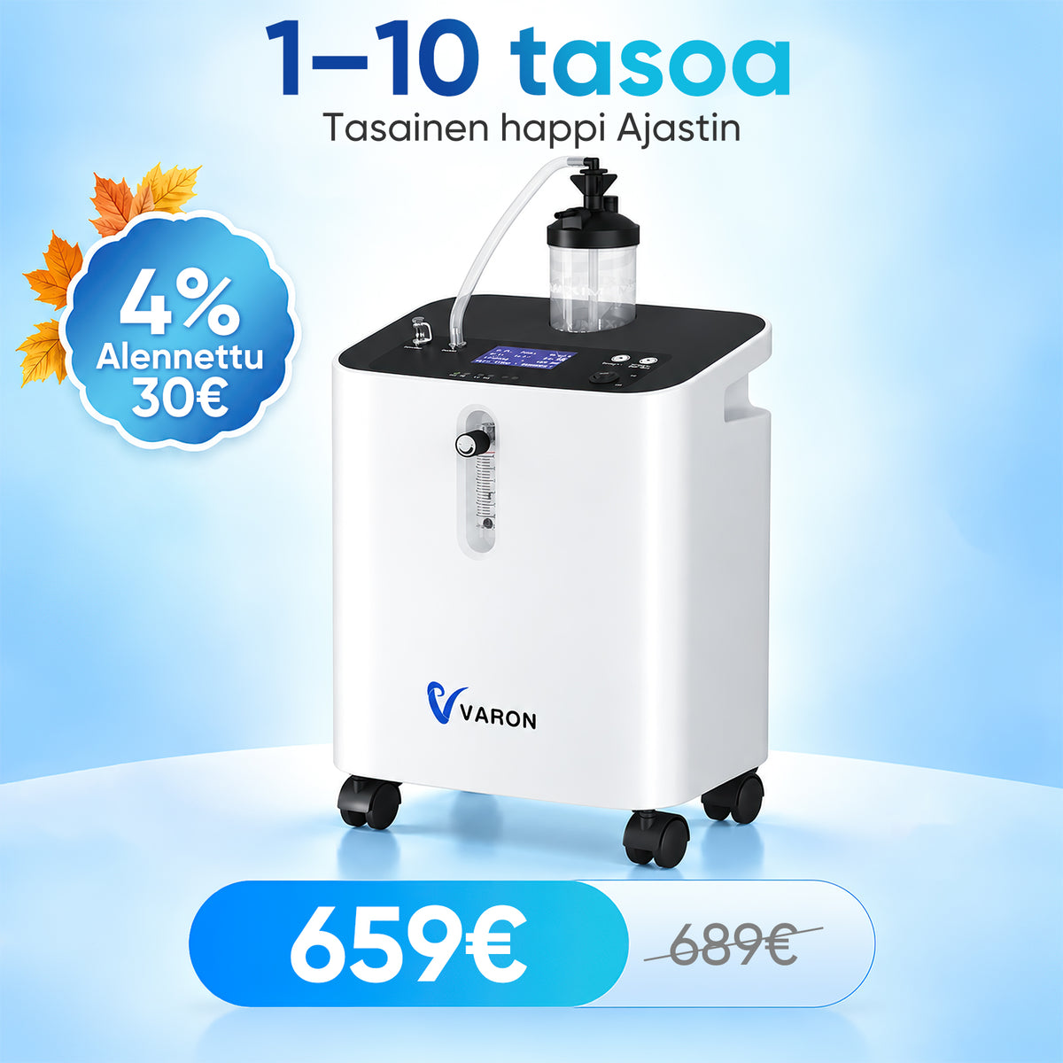 VARON VH-3 Pro | Tehokas kotihappirikastin 1–10 L/min – Hiljainen toiminta ja suuri virtaus