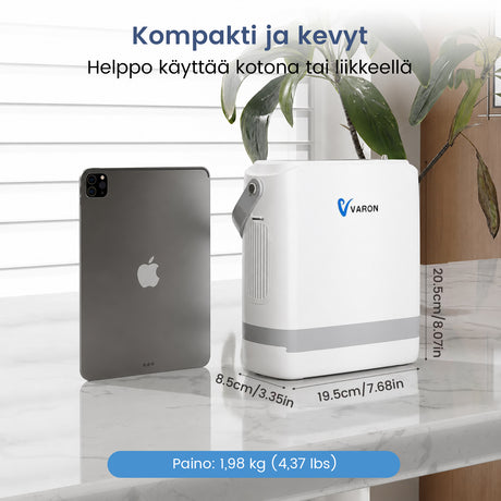 VARON VP-8G | Kannettava happirikastin 1–8 pulssivirtauksella – Kevyt matkakumppani