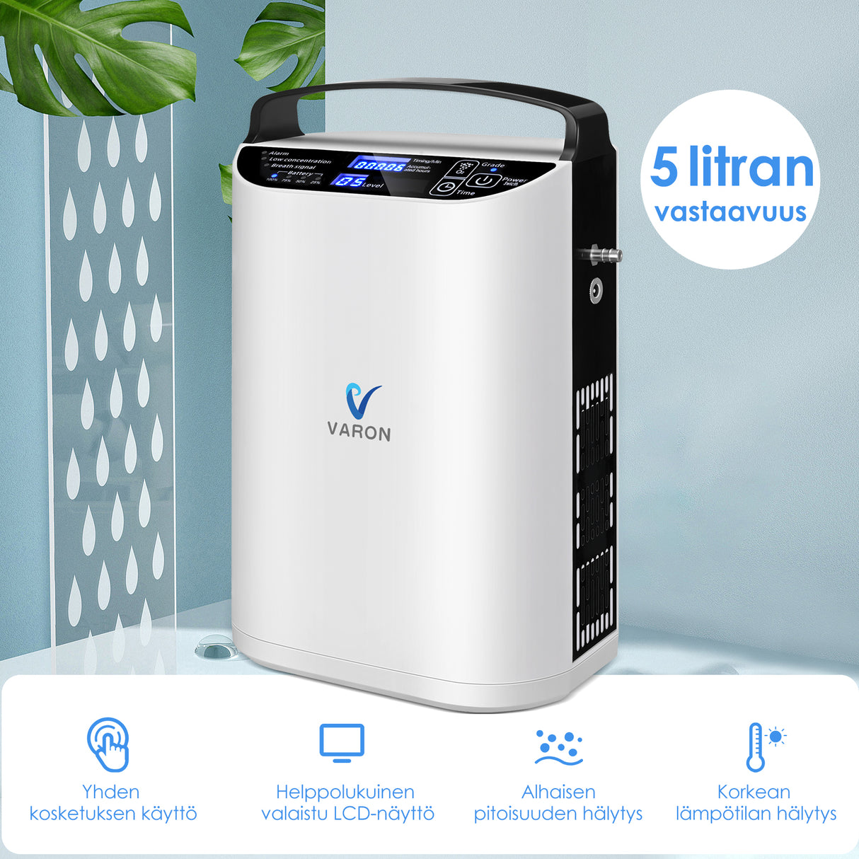 VARON VP-1 Pulse kannettava happikonsentraattori | 24 tunnin käyttö, CE-hyväksytty