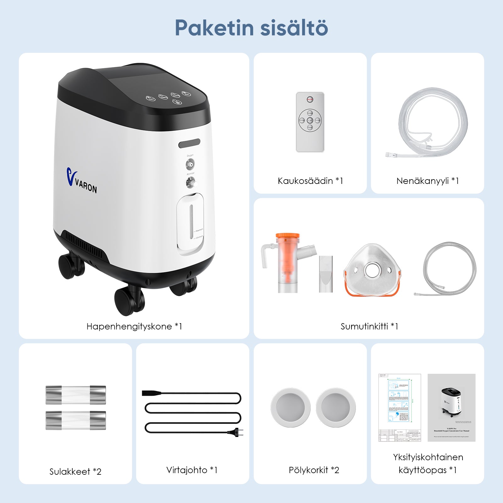 VARON syrgaskoncentrator för hemmabruk VH-2 pro | justerbar 1–9 l/min, 24-timmars drift, CE-godkänd
