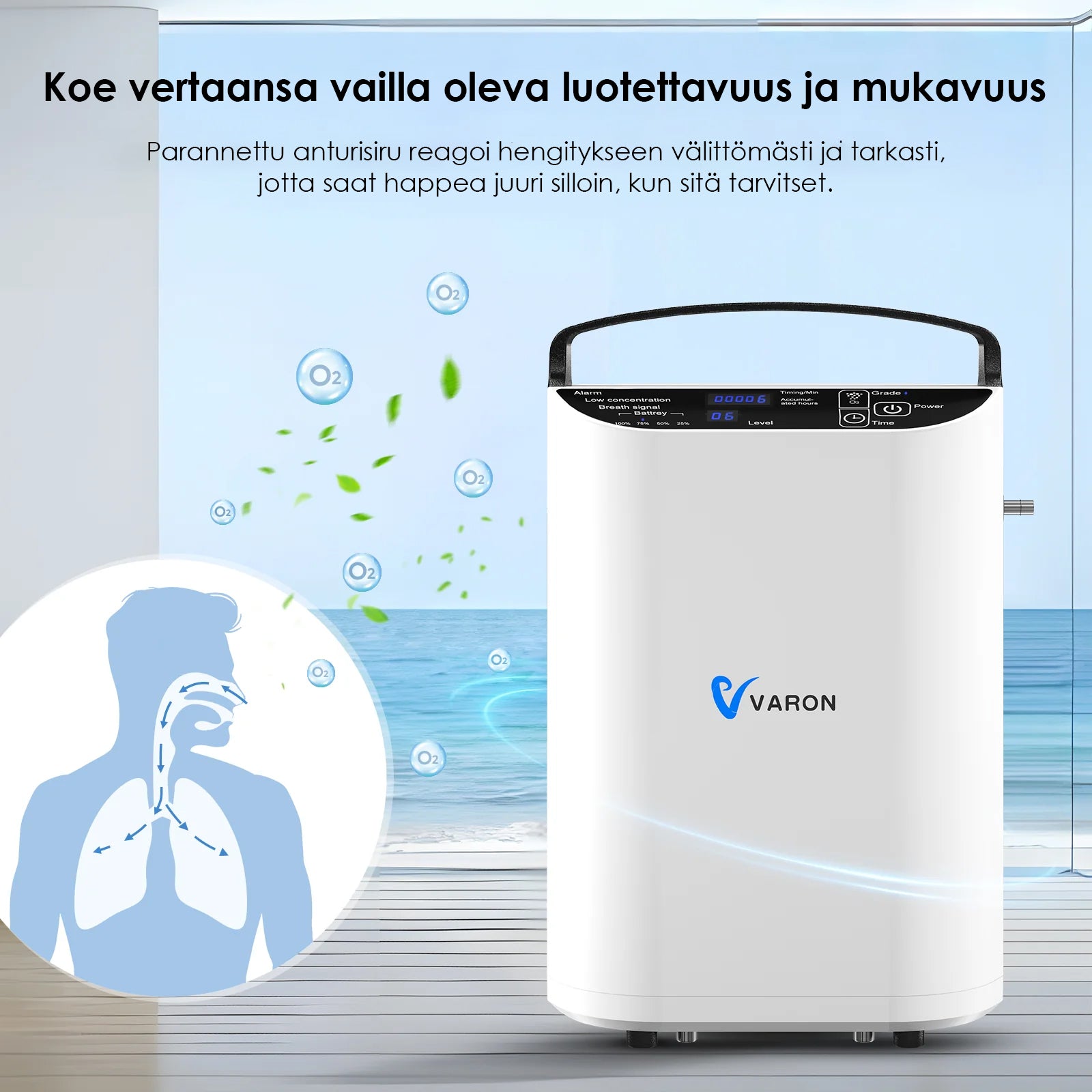 VARON Bärbar syrgaskoncentrator VP-1 | 24-timmars drift, CE-godkänd