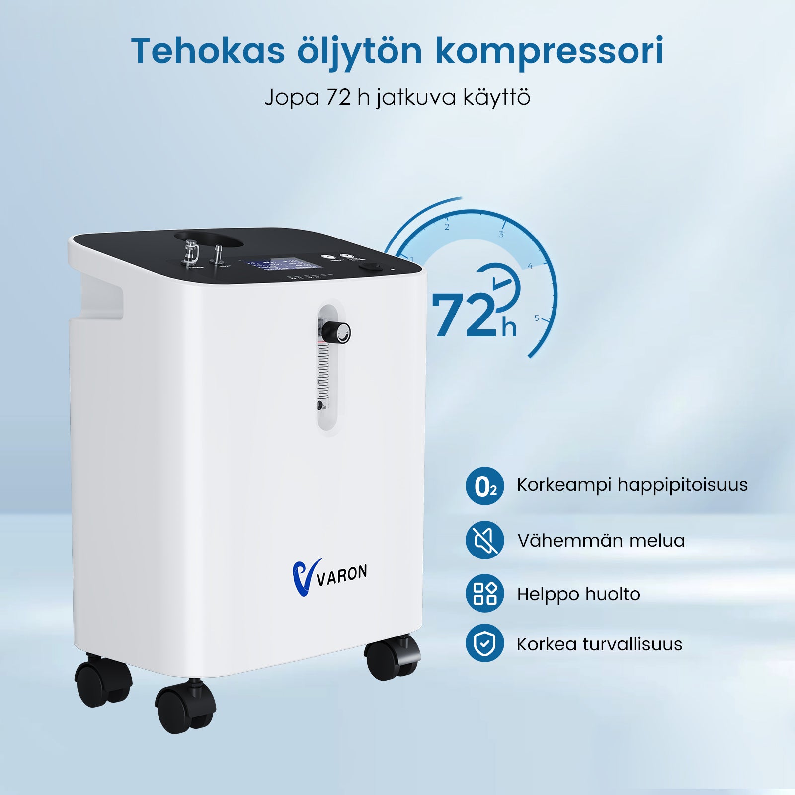 VARON syrgaskoncentrator för hemmabruk VH-3 pro | 1–10 l/min bekväm behandling, CE-godkänd