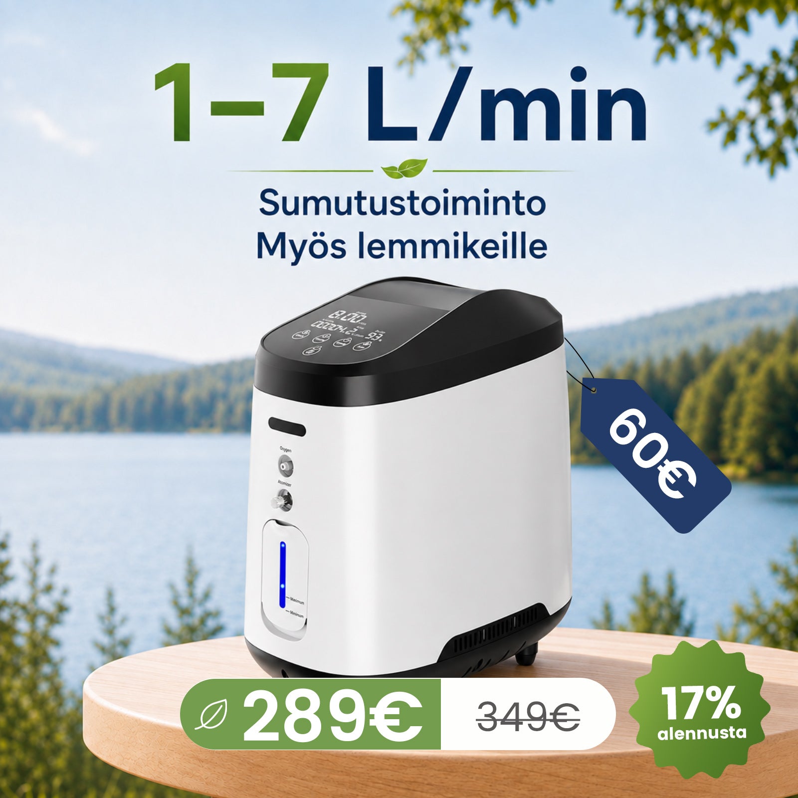 VARON VH-2 | Luotettava kotihappirikastin 1–7 L/min – Jatkuva käyttö 24 tuntia vuorokaudessa
