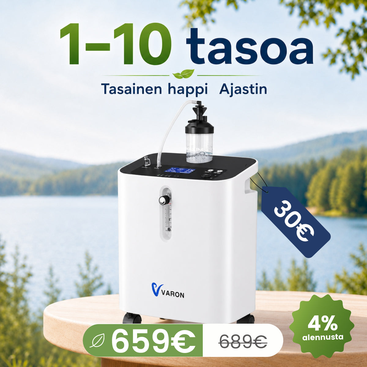 VARON VH-3 Pro | Tehokas kotihappirikastin 1–10 L/min – Hiljainen toiminta ja suuri virtaus