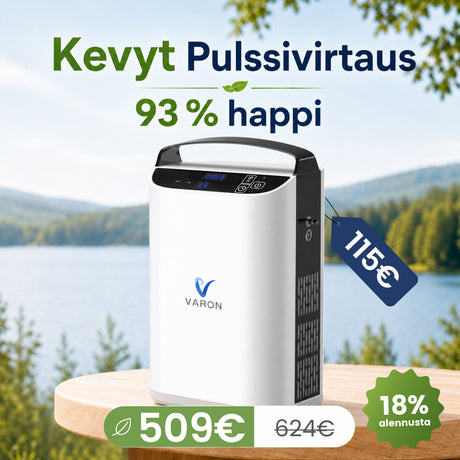 VARON VP-1 | Kevyt kannettava happirikastin – Jopa 24 h akunkesto päivittäiseen liikkumiseen