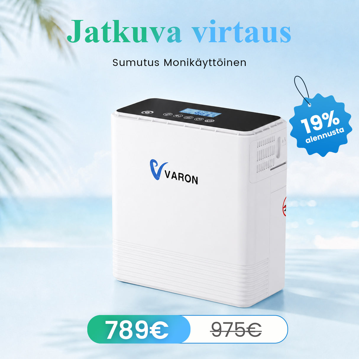 VARON VP-6 | Kannettava happirikastin 1–6 L/min jatkuvalla virtauksella – Kotiin ja matkalle