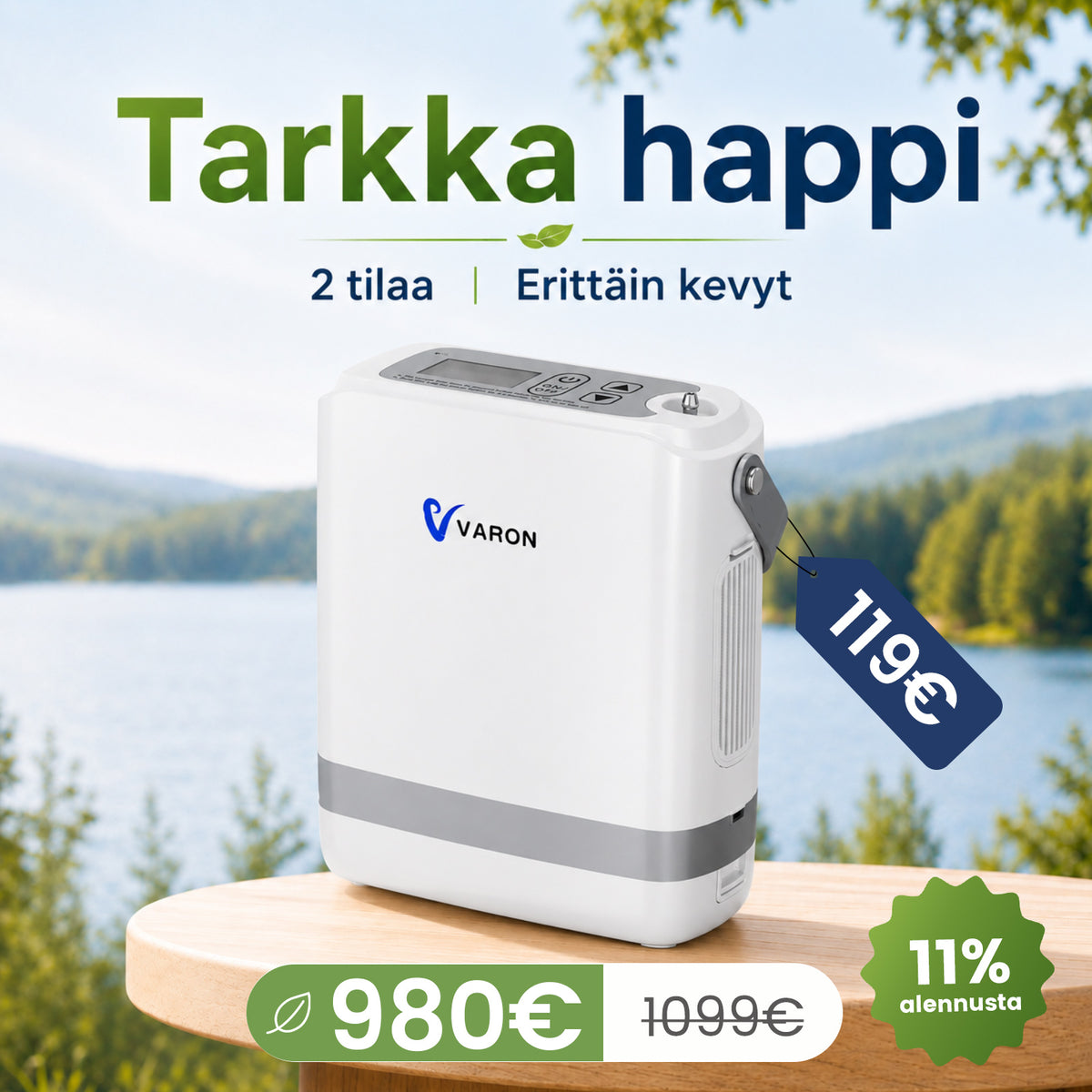 VARON VP-8G | Kannettava happirikastin 1–8 pulssivirtauksella – Kevyt matkakumppani