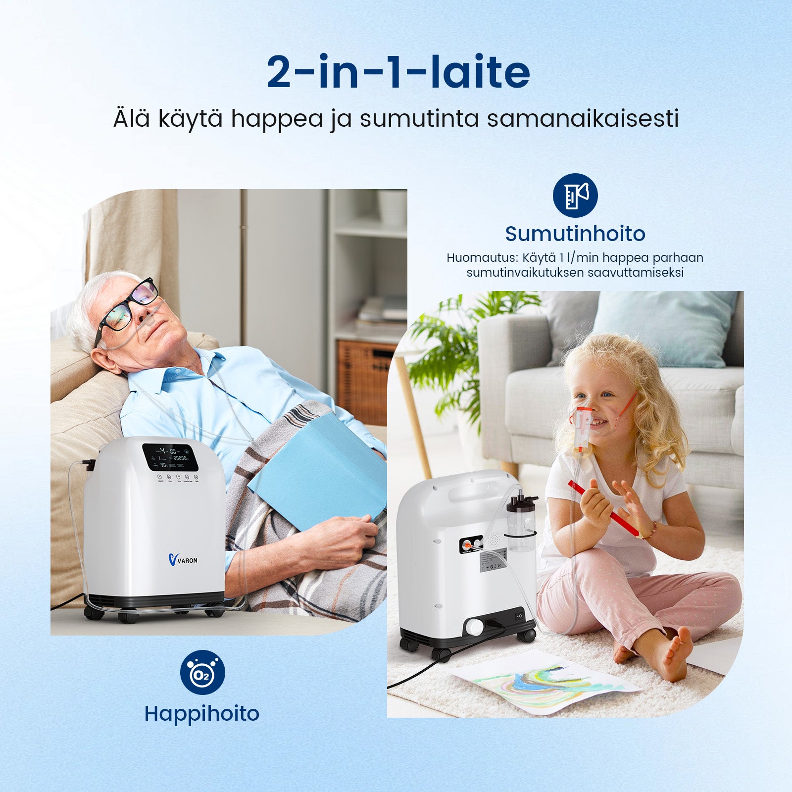 VARON syrgaskoncentrator för hemmabruk VH-3 | 1–7 l/min bekväm behandling, CE-godkänd