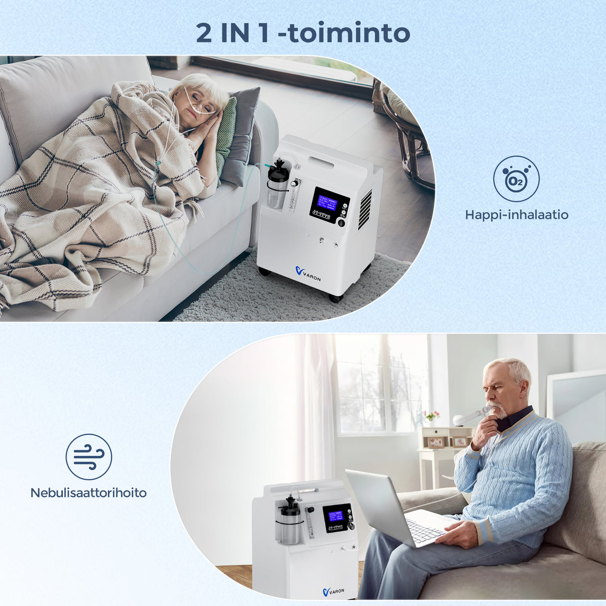 VARON Serene 5L happikonsentraattori | 72 tunnin käyttö FDA- ja CE-hyväksytty