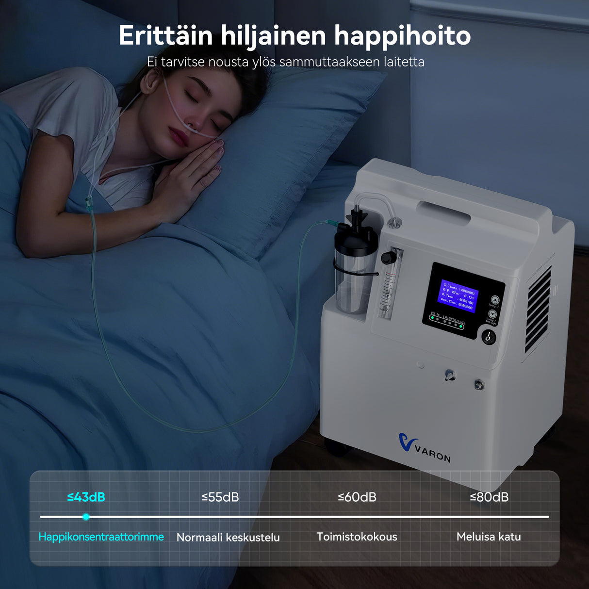 VARON Serene 5L happikonsentraattori | 72 tunnin käyttö FDA- ja CE-hyväksytty