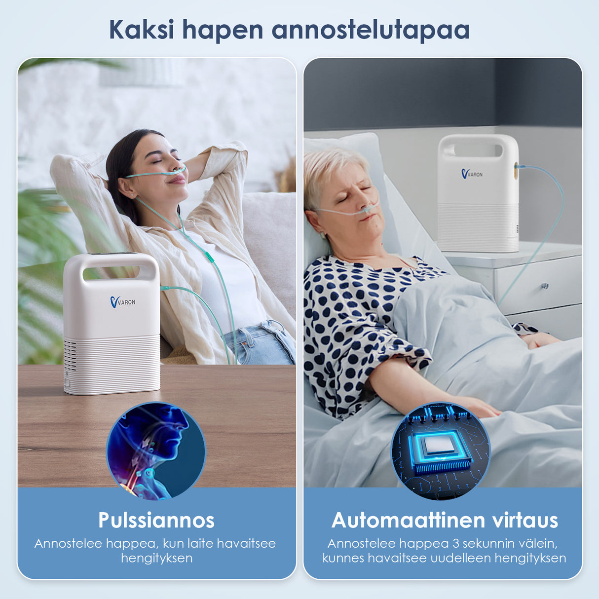 VARON VP-2 Pulse kannettava happikonsentraattori | 24 tunnin jatkuva käyttö, pitkä akunkesto, kevyt ja matkustamiseen sopiva, CE-hyväksytty