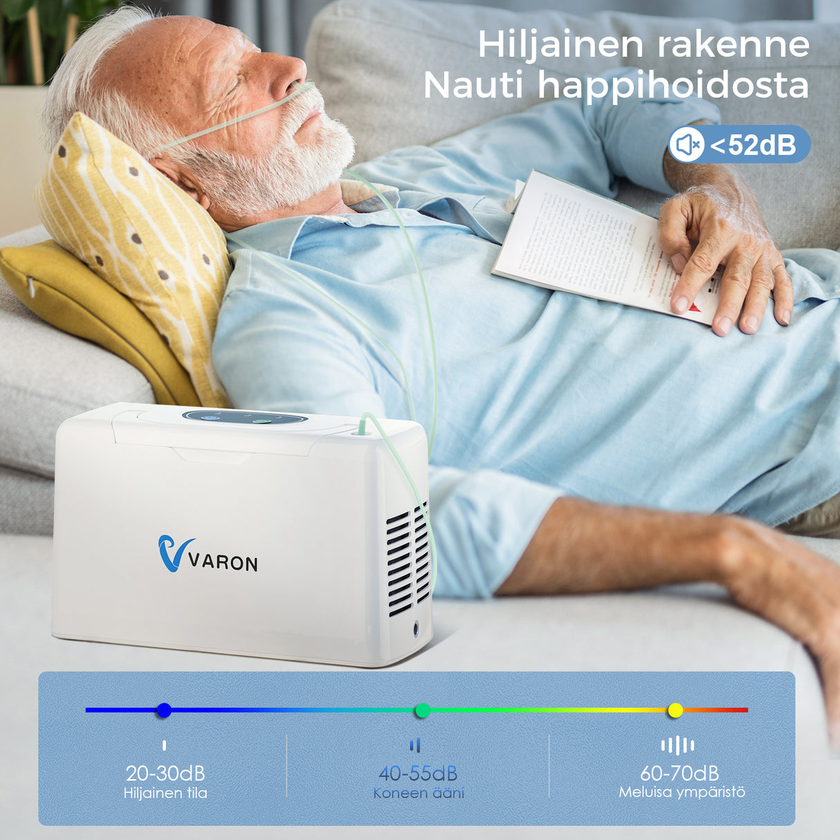 VARON VL-2 Light 3 l/min jatkuvatoiminen kannettava happikonsentraattori, CE-hyväksytty