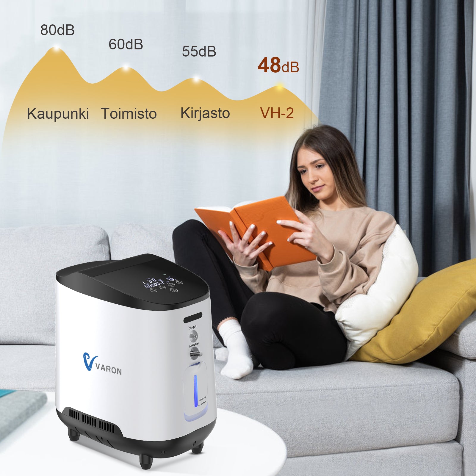 VARON syrgaskoncentrator för hemmabruk VH-2 | justerbar 1–7 l/min, 24-timmars drift, CE-godkänd