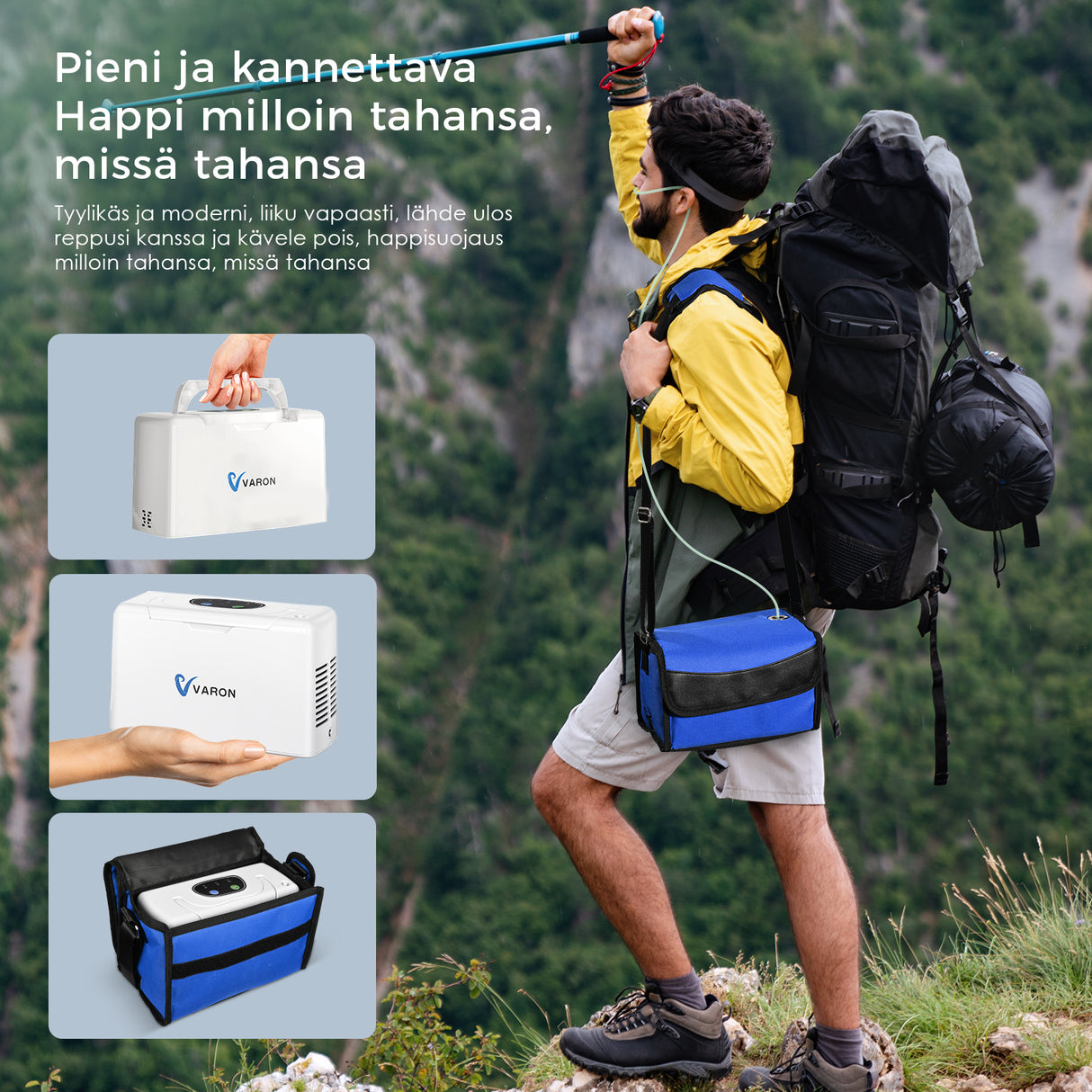 VARON VL-2 Light 3 l/min jatkuvatoiminen kannettava happikonsentraattori, CE-hyväksytty