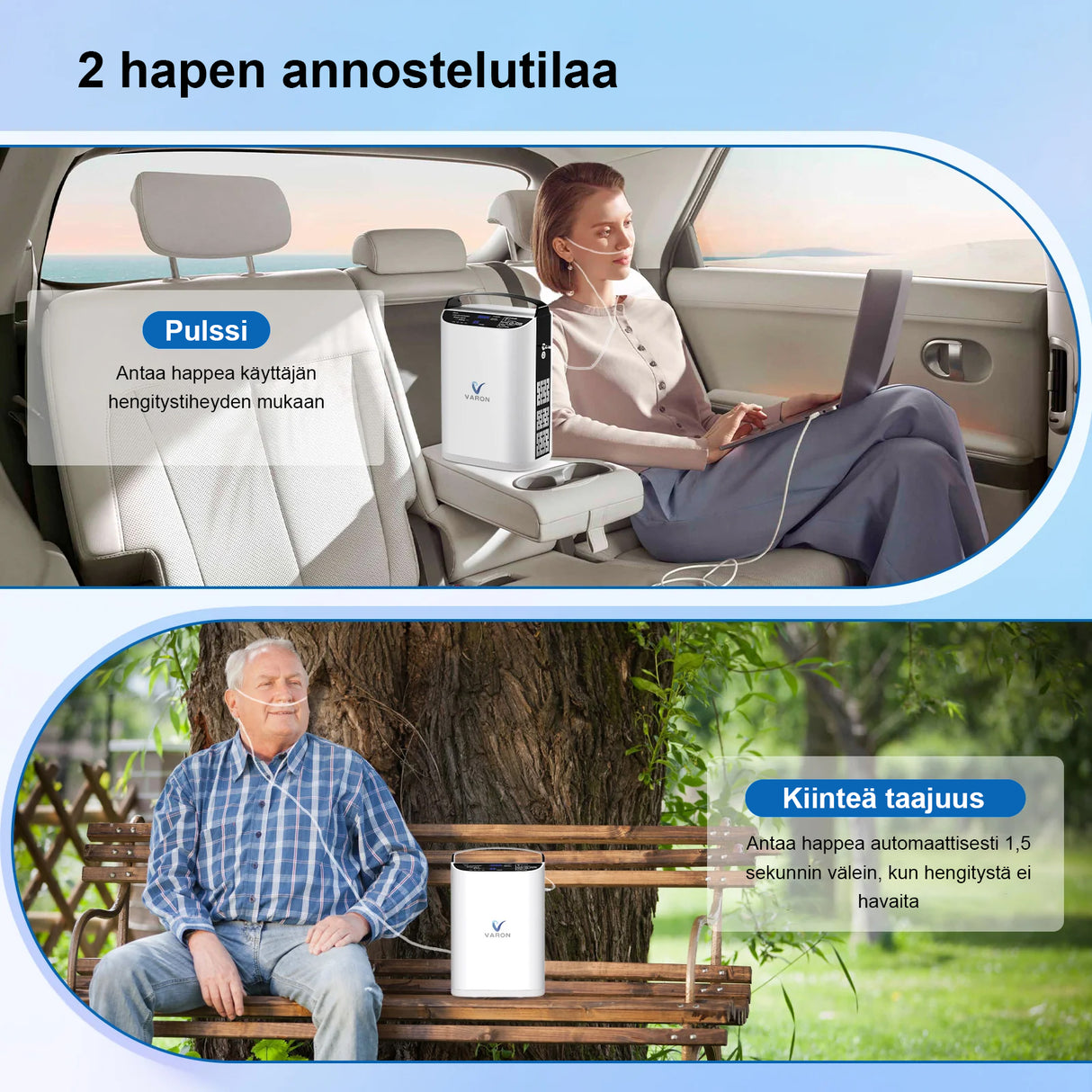 VARON VP-1 Pulse kannettava happikonsentraattori | 24 tunnin käyttö, CE-hyväksytty