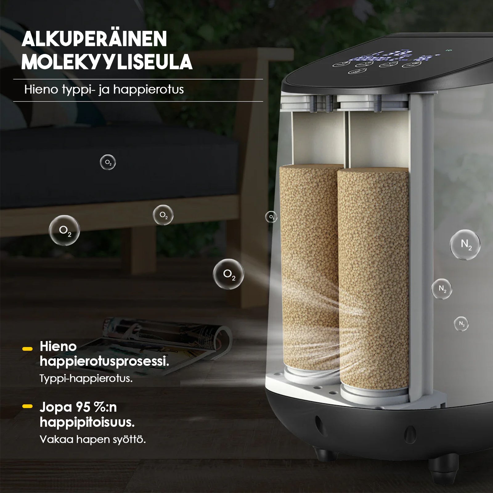 VARON syrgaskoncentrator för hemmabruk VH-2 | justerbar 1–7 l/min, 24-timmars drift, CE-godkänd