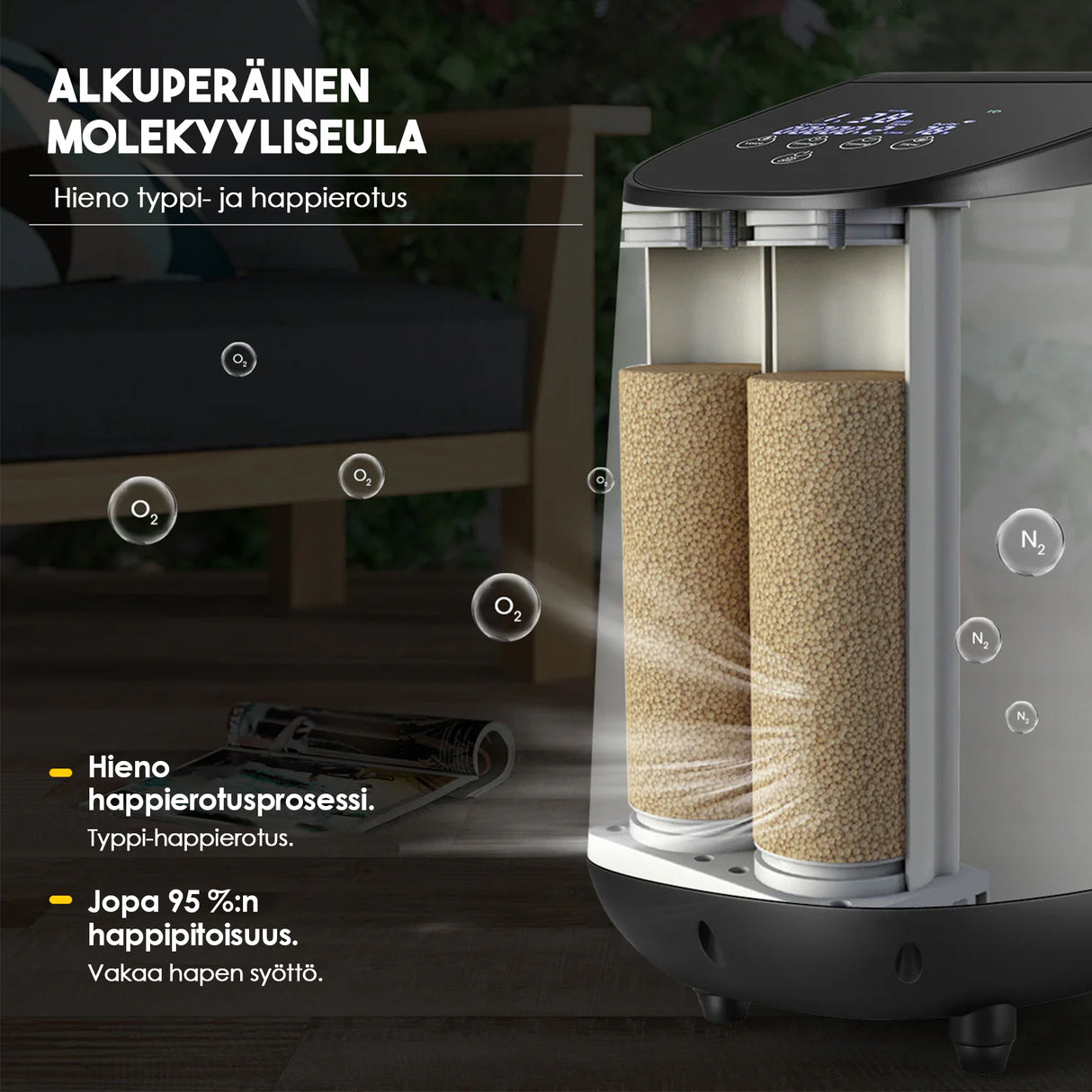 VARON VH-2 kotikäyttöinen happikonsentraattori | 1–7 l/min säädettävä, 24 tunnin käyttö, CE-hyväksytty