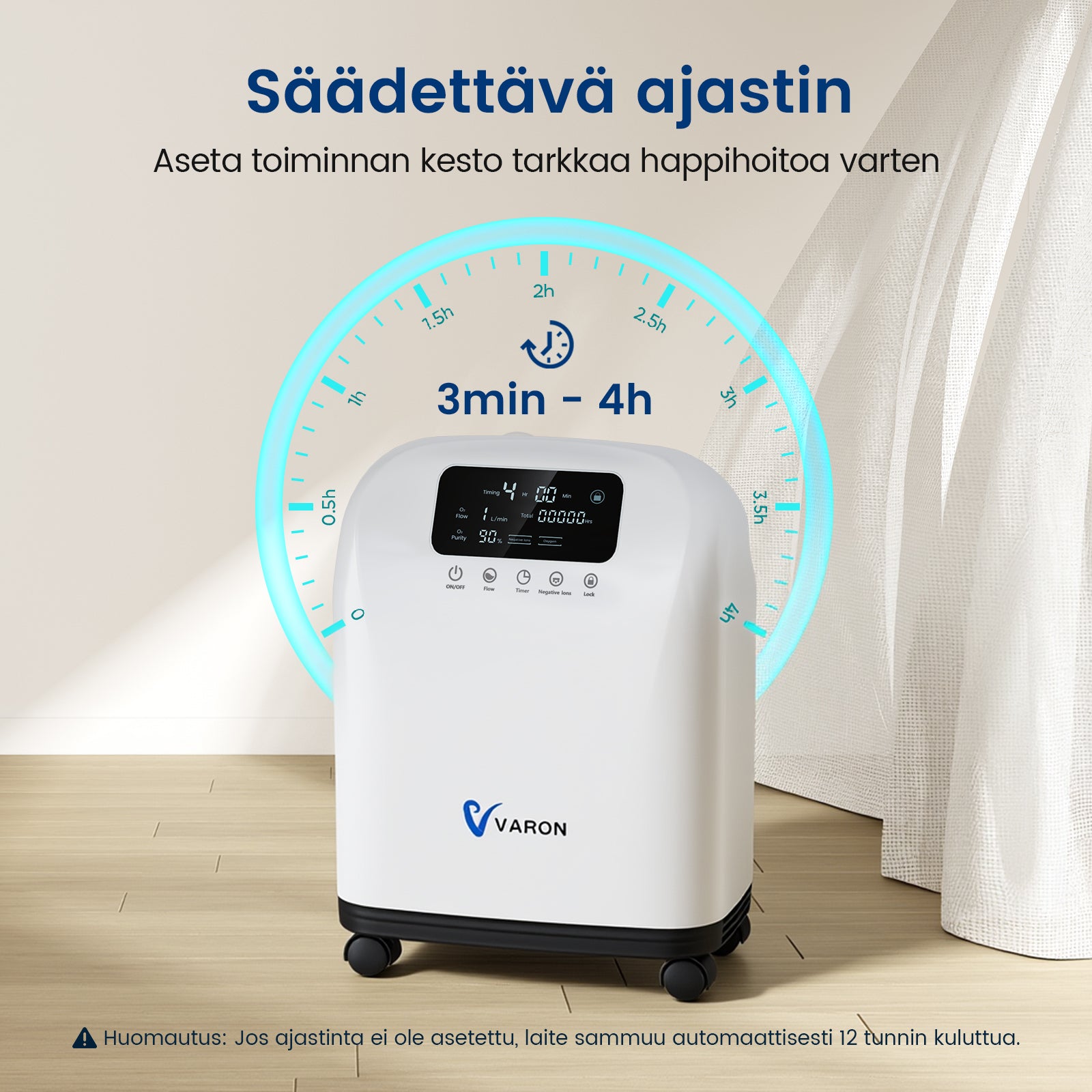 VARON syrgaskoncentrator för hemmabruk VH-3 | 1–7 l/min bekväm behandling, CE-godkänd