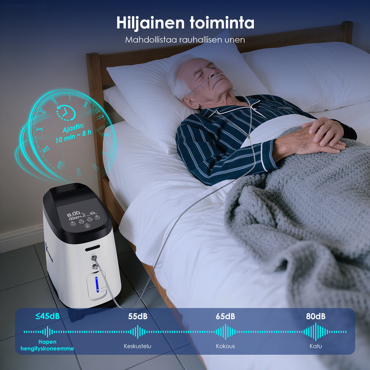 VARON VH-2 PRO kotikäyttöinen happikonsentraattori | 1–9 l/min säädettävä, 24 tunnin käyttö, CE-hyväksytty