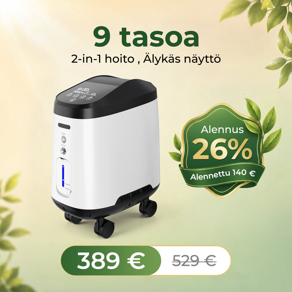 VARON syrgaskoncentrator för hemmabruk VH-2 pro | justerbar 1–9 l/min, 24-timmars drift, CE-godkänd