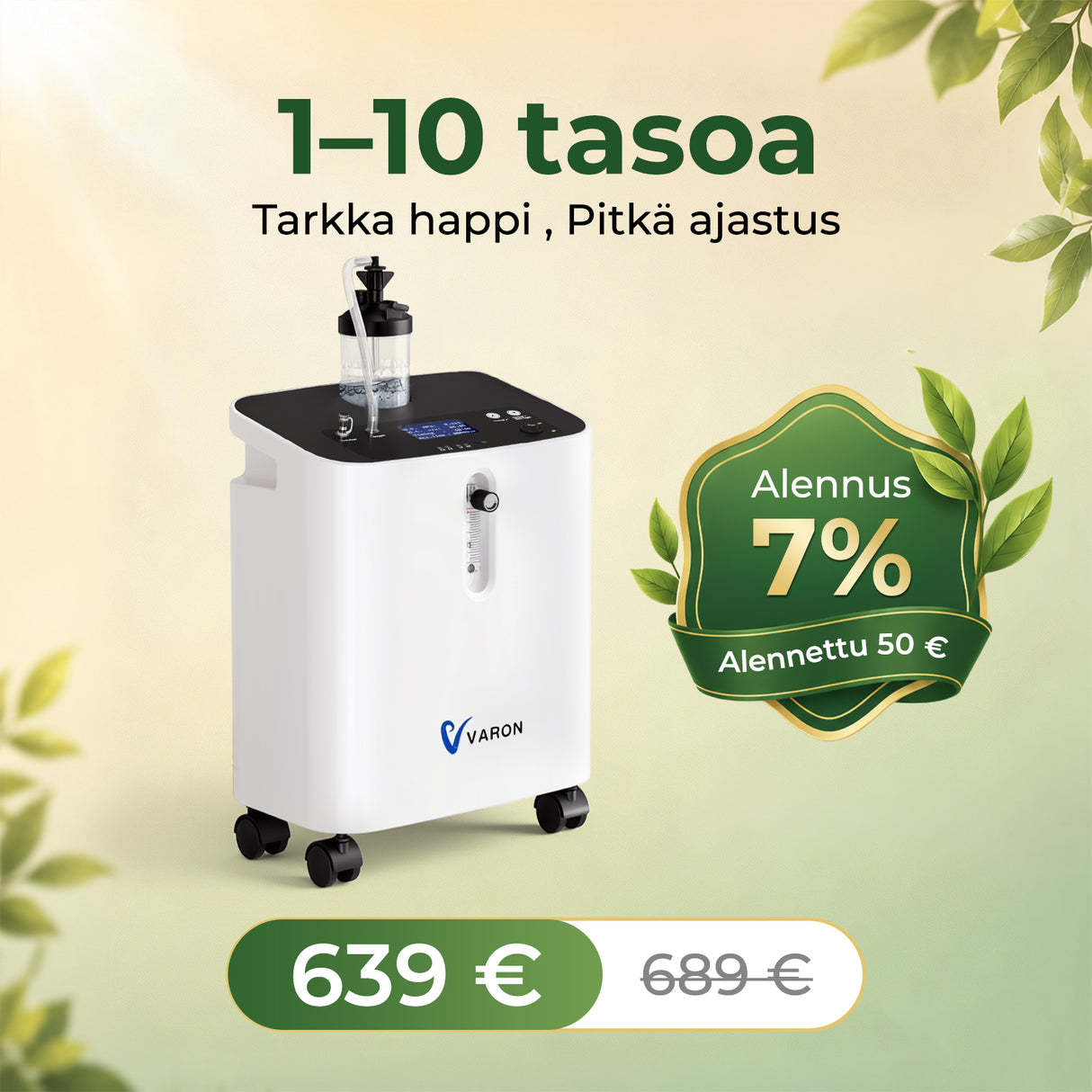 VARON home oxygen concentrator VH-3 pro | 1–10 l/min comfortable treatment, CE approved