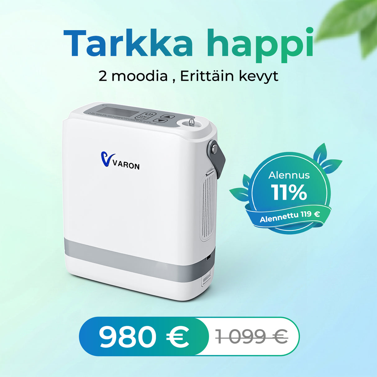 VARON kannettava happirikastin VP-8G | Kannettava happikonsentraattori pulssivirtatekniikalla (1–8 asetusta)
